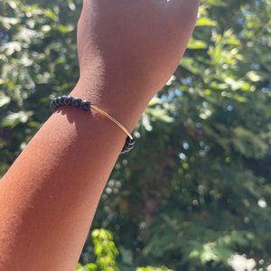 Blue Sandstone + 14K Gold Filled tube 1PC